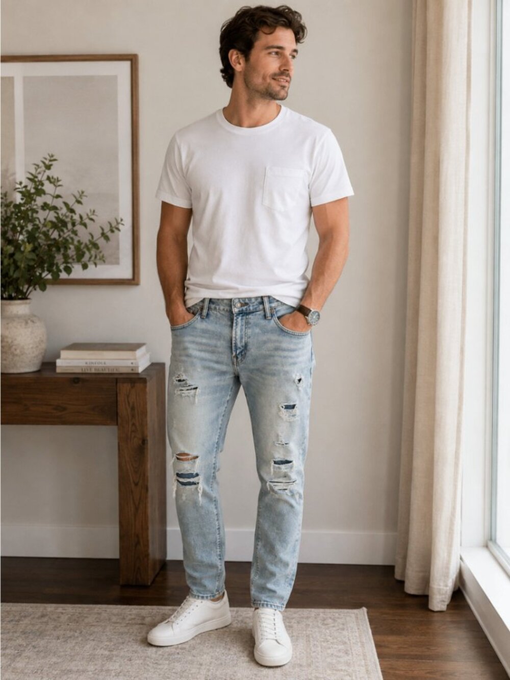 American Eagle Airflex Temp Tech Athletic Skinny Distressed Jeans Mens 34x34